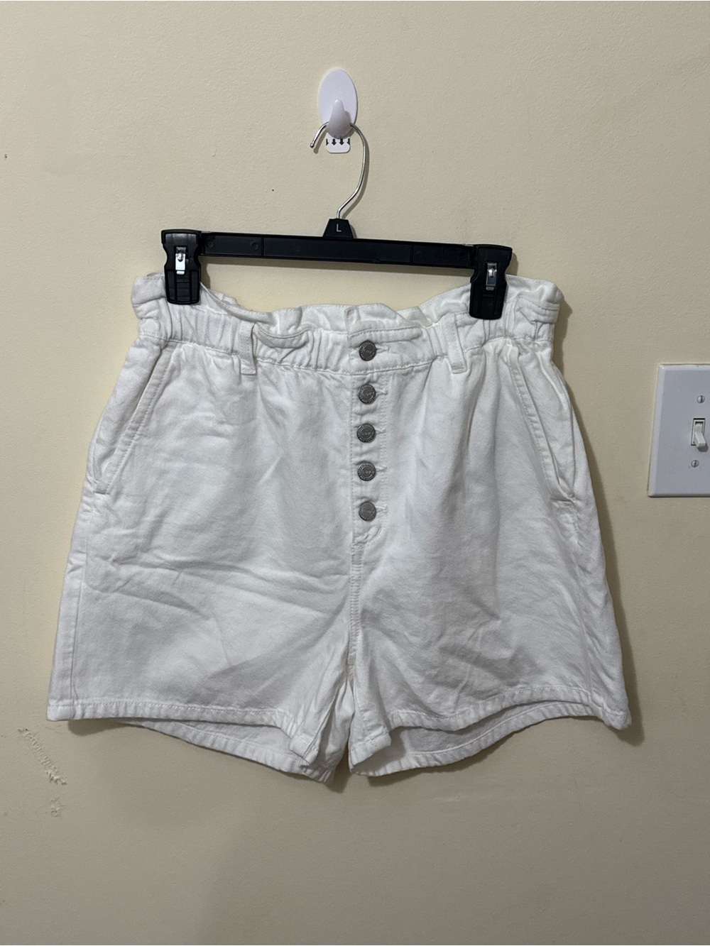 LOFT White High-Waist Button-Front Paperbag Shorts